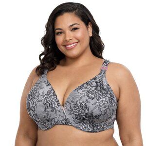 Cacique 54DD Lightly Lined Full Coverage Lace Print Bra Black White